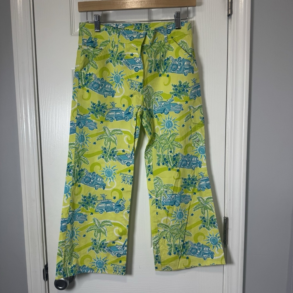 Lilly Pulitzer Crop Cargo Pants Cruisin Woody Car Beach Sz 0 RARE surf - Picture 1 of 6